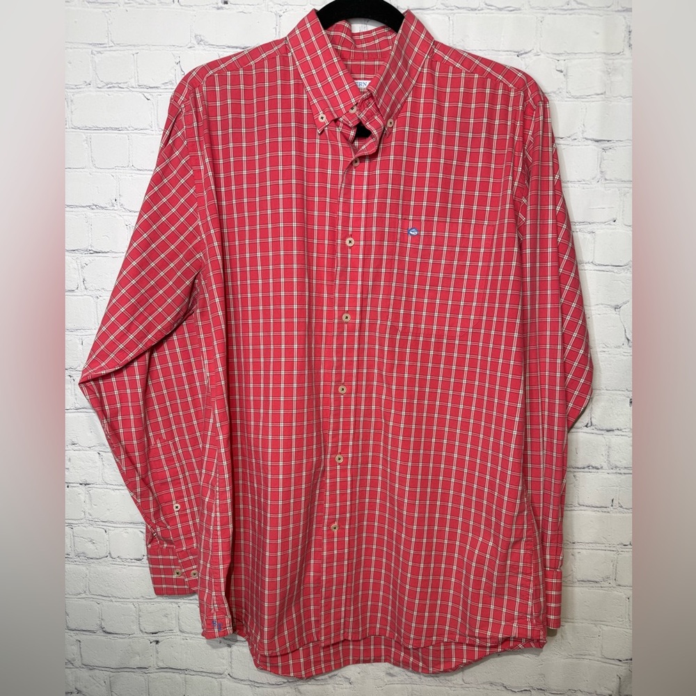 Southern Tide size medium red & white plaid button down shirt